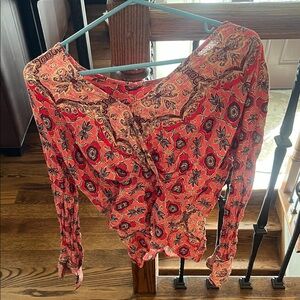 Free People Coral Paisley Button-Front Blouse